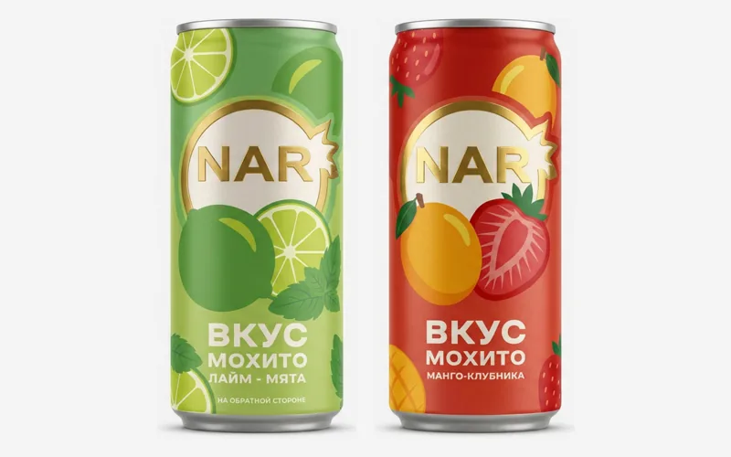 Лимонады НАР в алюминиевых банках: мохито лайм-мята и манго-клубника